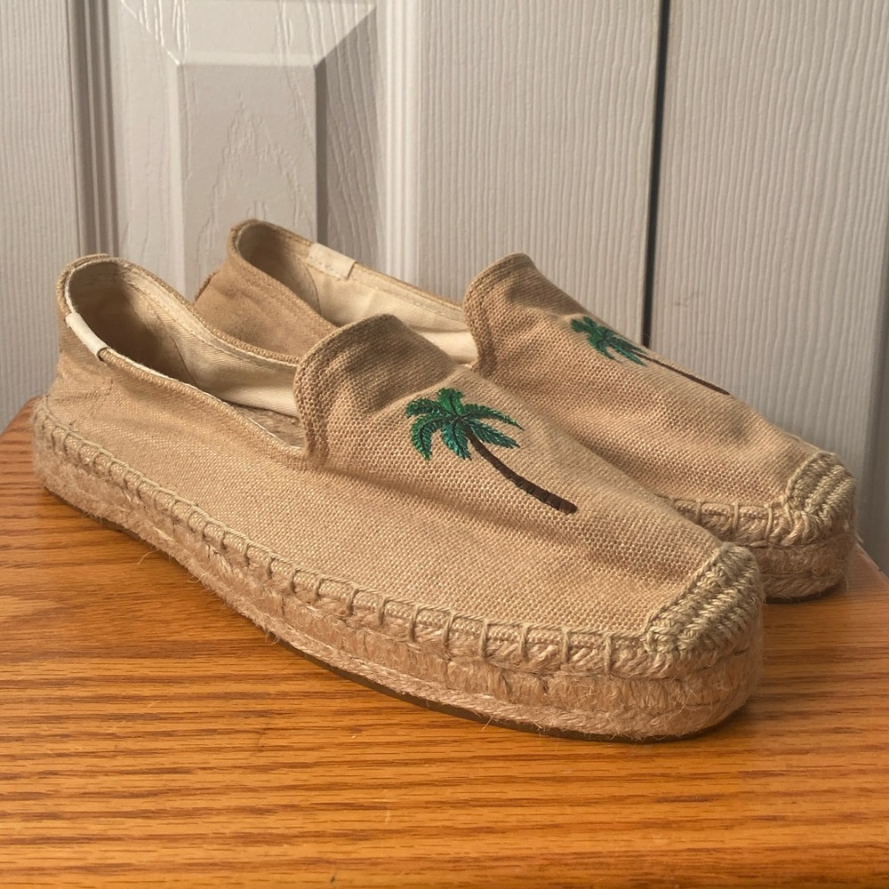 SOLUDOS REVOLVE Palm Tree Embroidered Smoking Slipper Espadrille Safari Canvas 8